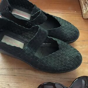 Bare Trapes Stretch Woven Mary Jane Flats - Black
